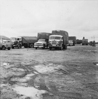 Grupo de caminhões à frente de um posto de gasolina (SP)